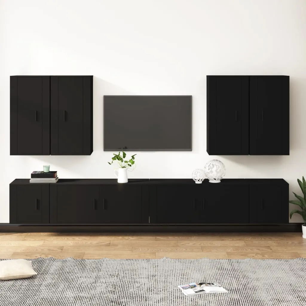 vidaXL Set Mobili Porta TV 8pz Nero in Legno Multistrato