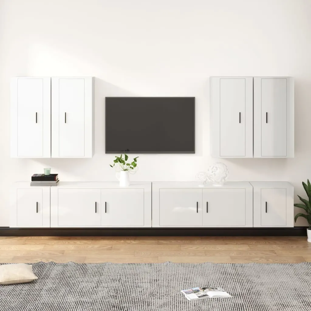 vidaXL Set Mobili Porta TV 8pz Bianco Lucido in Legno Multistrato