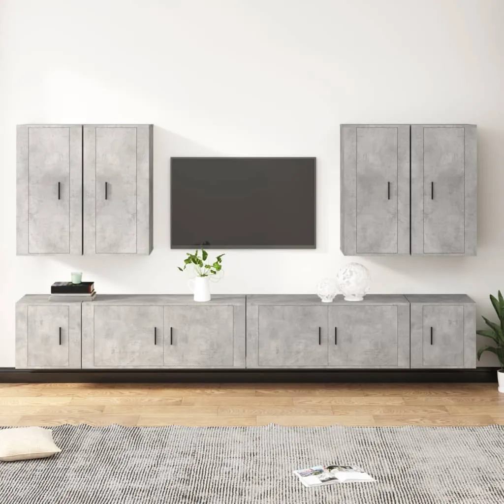 vidaXL Set Mobili Porta TV 8pz Grigio Cemento in Legno Multistrato