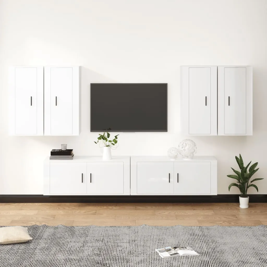 vidaXL Set di Mobili Porta TV 6 pz Bianco Lucido in Legno Multistrato