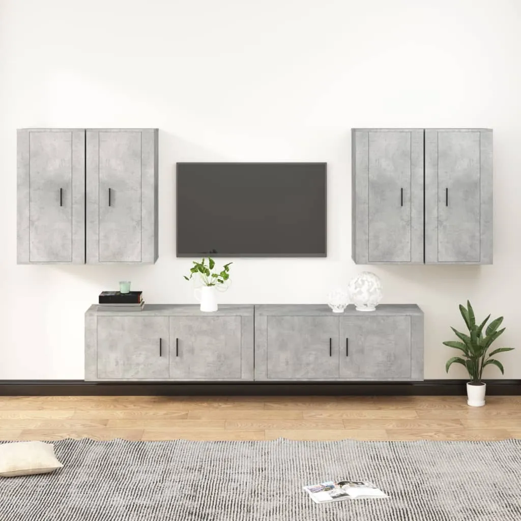 vidaXL Set di Mobili Porta TV 6 pz Grigio Cemento in Legno Multistrato