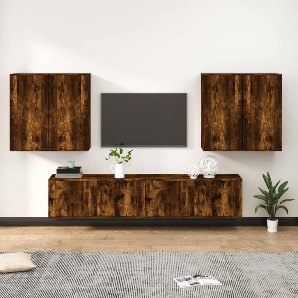 vidaXL Set di Mobili Porta TV 6 pz Rovere Fumo in Legno Multistrato