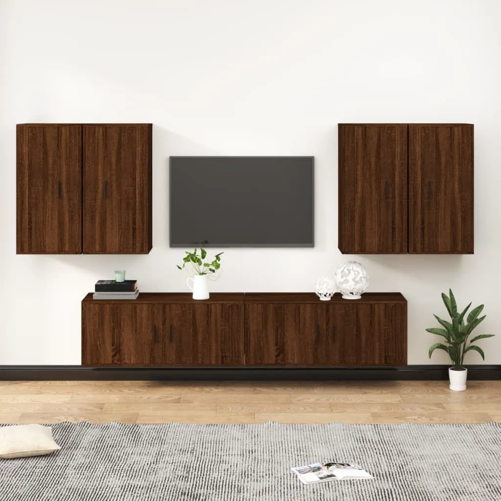 vidaXL Set Mobili Porta TV 6 pz Rovere Marrone in Legno Multistrato