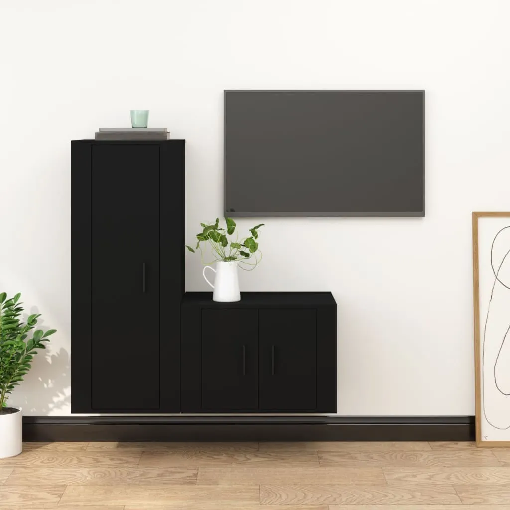 vidaXL Set Mobili Porta TV 2 pz Nero in Legno Multistrato