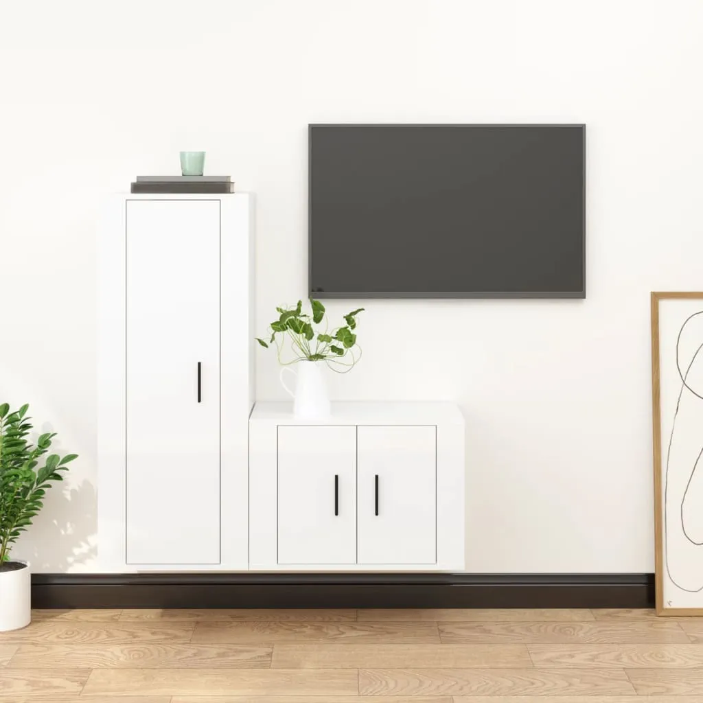 vidaXL Set di Mobili Porta TV 2 pz Bianco Lucido in Legno Multistrato