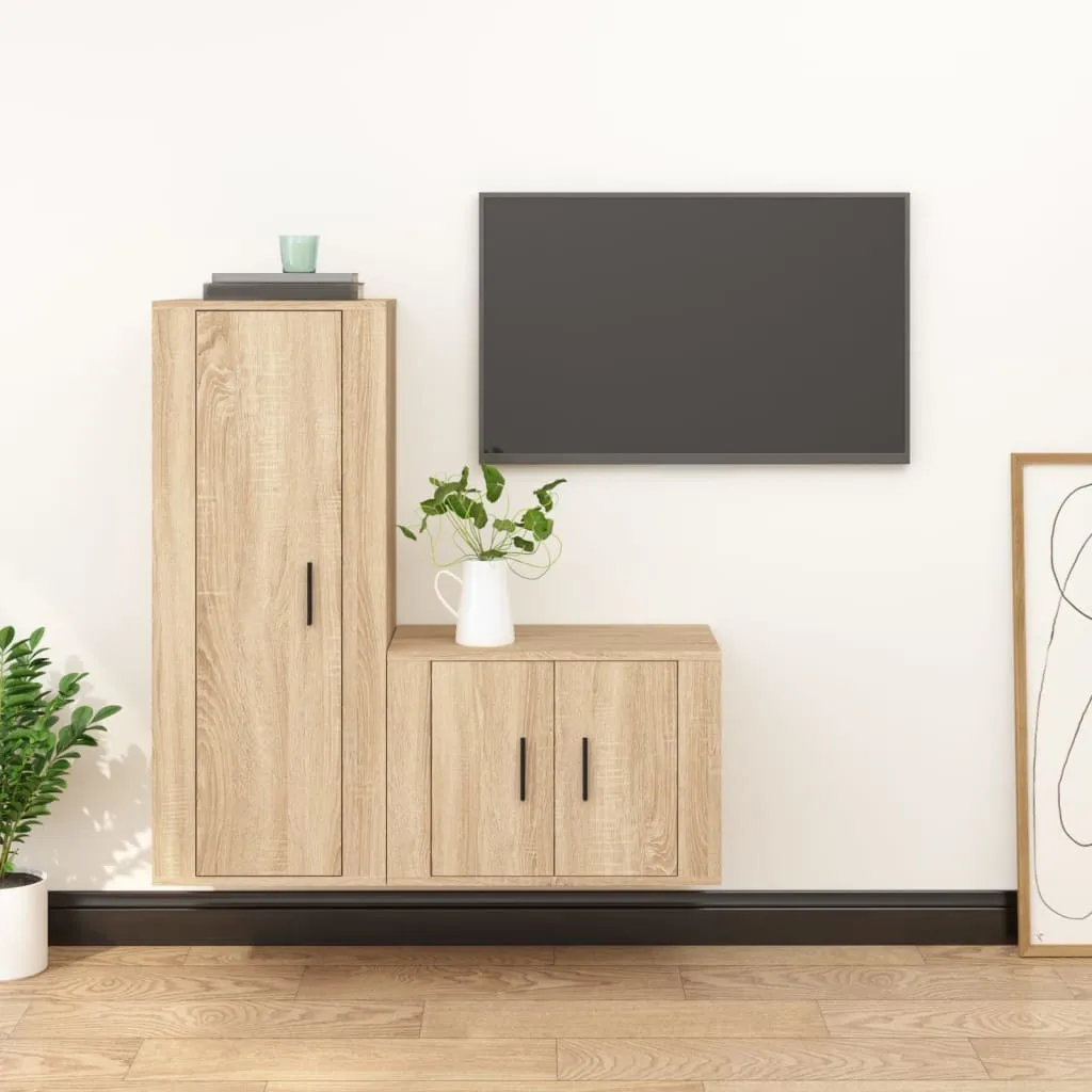 vidaXL Set di Mobili Porta TV 2 pz Rovere Sonoma in Legno Multistrato