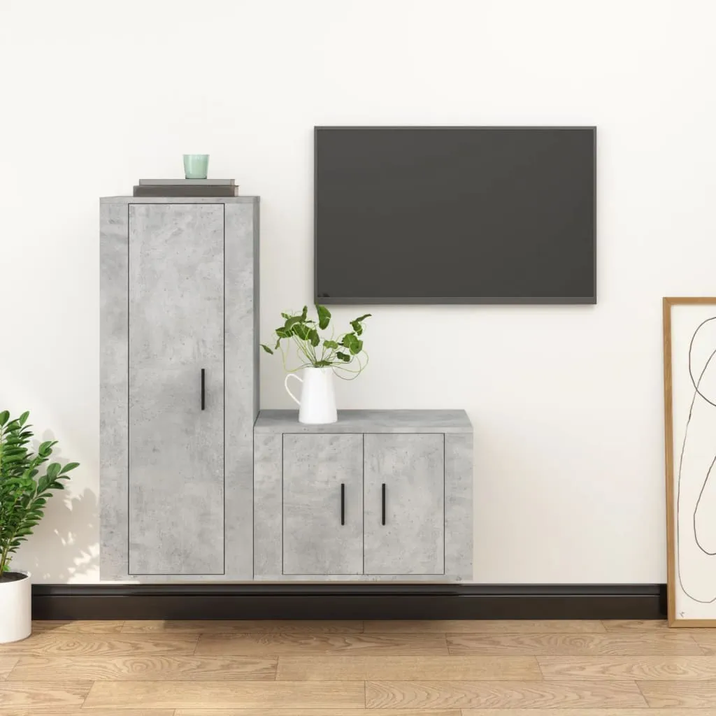 vidaXL Set di Mobili Porta TV 2 pz Grigio Cemento in Legno Multistrato