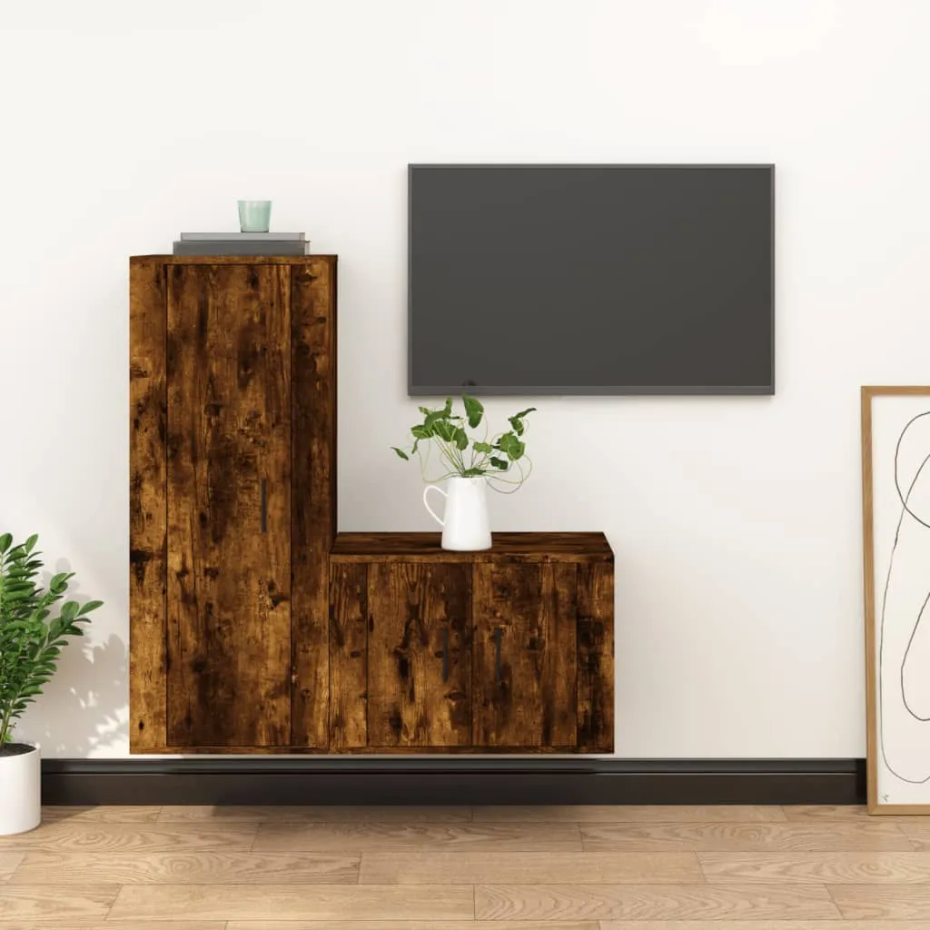 vidaXL Set Mobili Porta TV 2 pz Rovere Fumo in Legno Multistrato