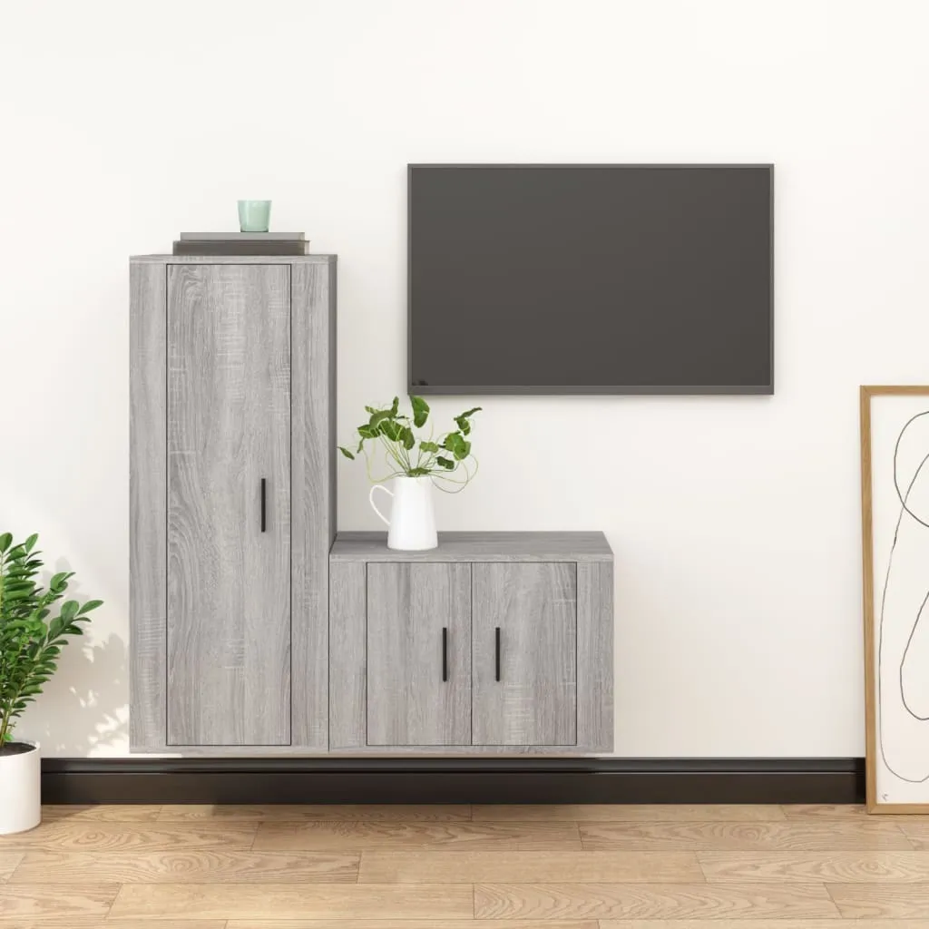 vidaXL Set Mobili Porta TV 2 pz Grigio Sonoma in Legno Multistrato