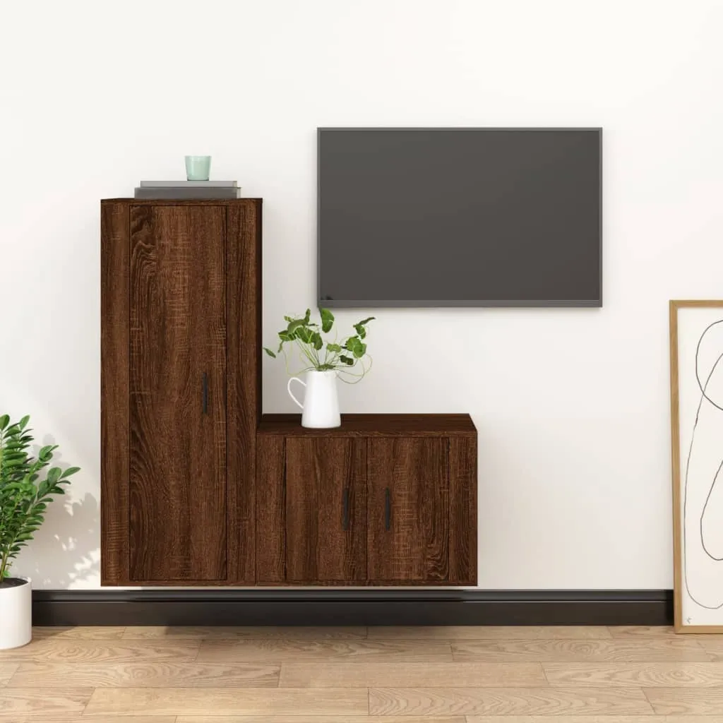 vidaXL Set Mobili Porta TV 2 pz Rovere Marrone in Legno Multistrato