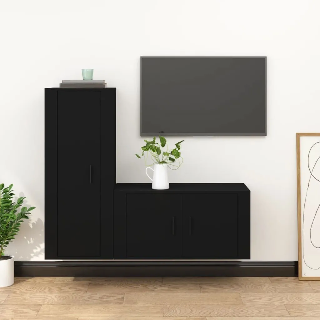 vidaXL Set Mobili Porta TV 2 pz Nero in Legno Multistrato