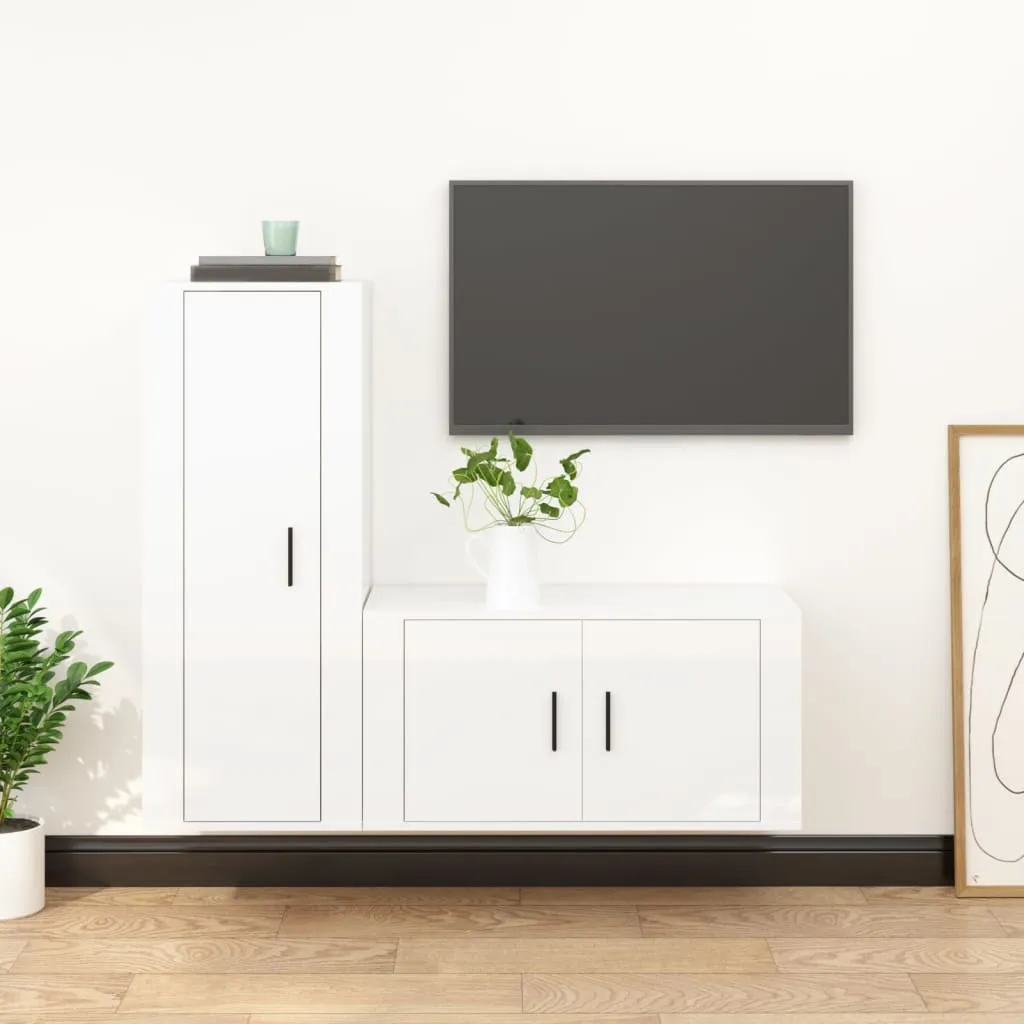 vidaXL Set di Mobili Porta TV 2 pz Bianco Lucido in Legno Multistrato