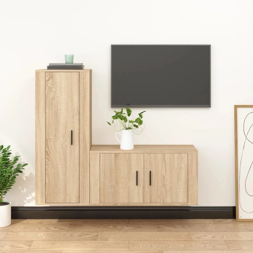 vidaXL Set di Mobili Porta TV 2 pz Rovere Sonoma in Legno Multistrato