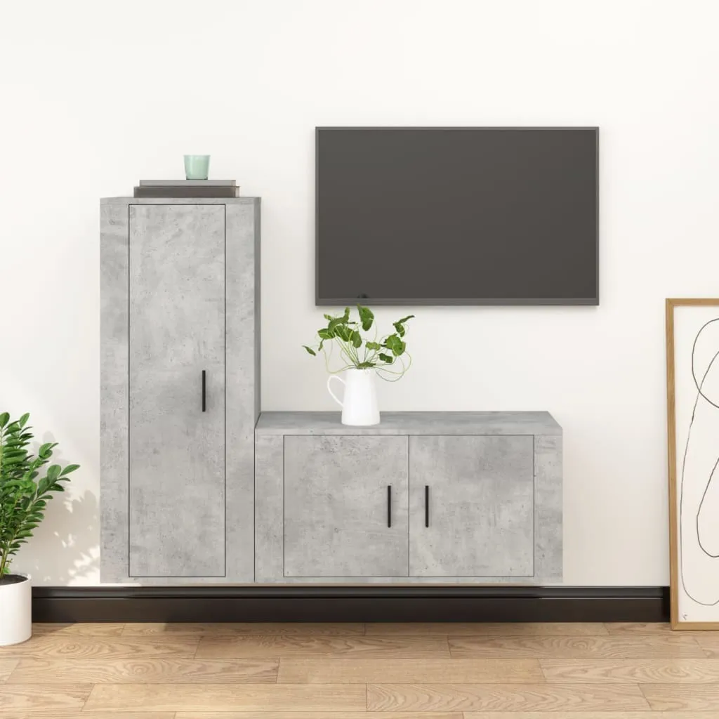 vidaXL Set di Mobili Porta TV 2 pz Grigio Cemento in Legno Multistrato