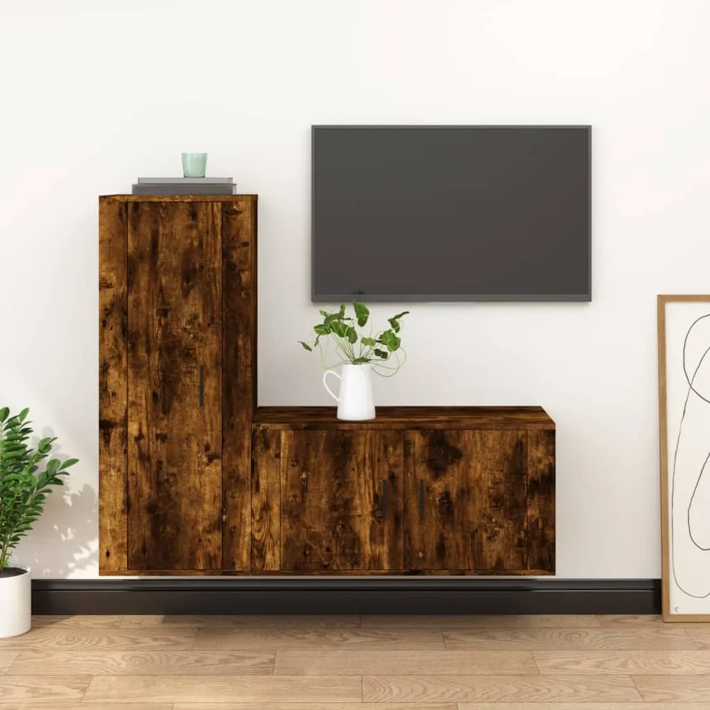 vidaXL Set Mobili Porta TV 2 pz Rovere Fumo in Legno Multistrato