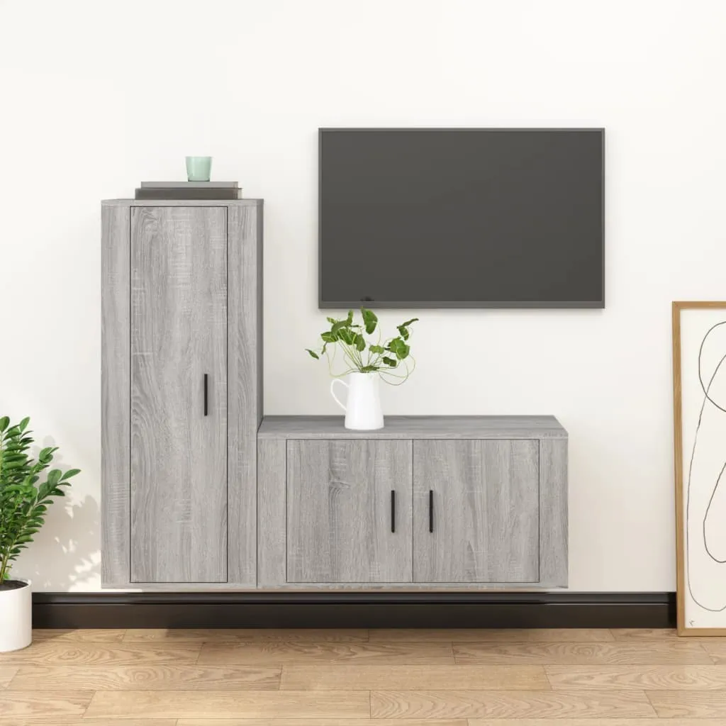 vidaXL Set Mobili Porta TV 2 pz Grigio Sonoma in Legno Multistrato