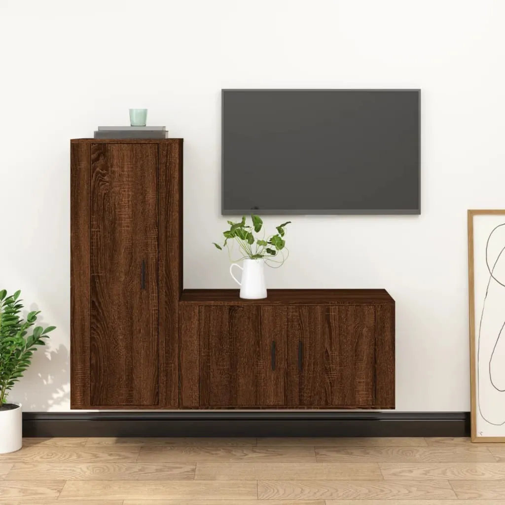 vidaXL Set Mobili Porta TV 2 pz Rovere Marrone in Legno Multistrato