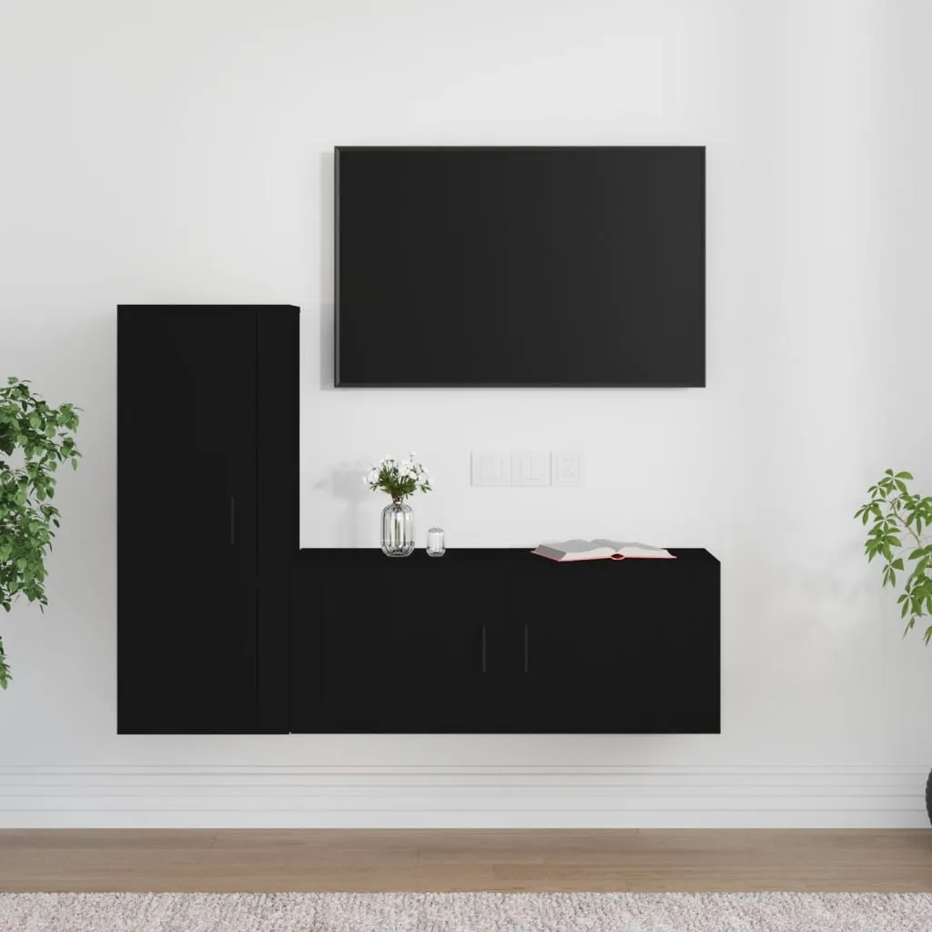 vidaXL Set Mobili Porta TV 2 pz Nero in Legno Multistrato