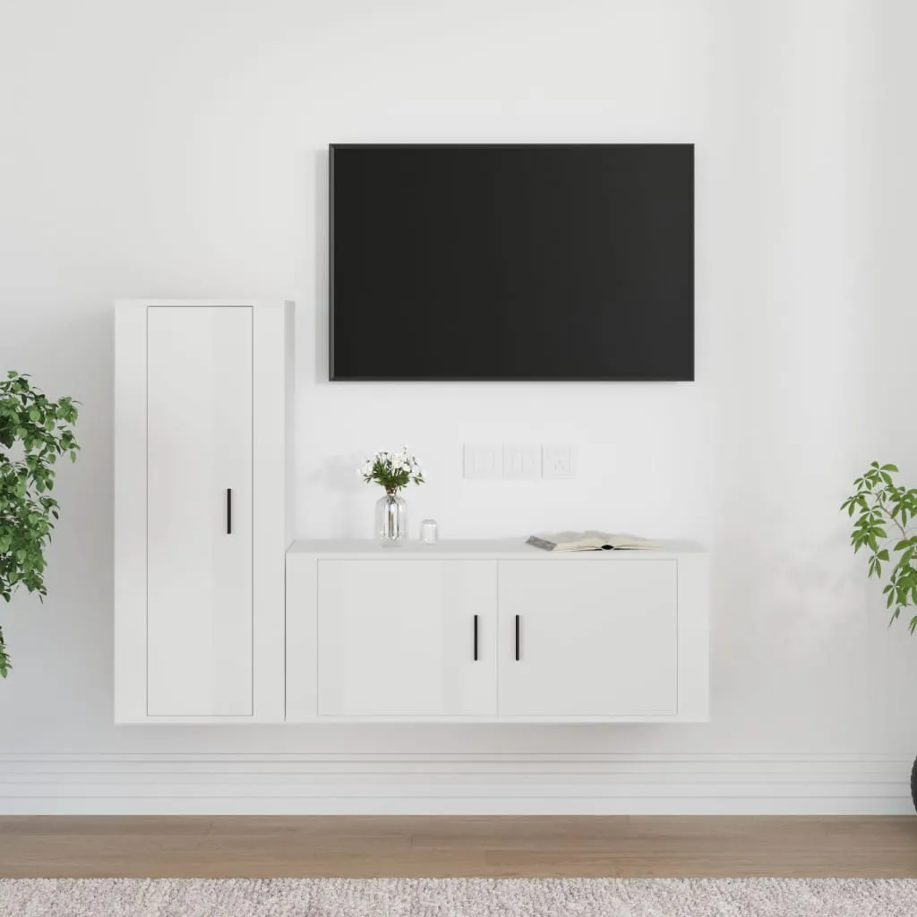 vidaXL Set di Mobili Porta TV 2 pz Bianco Lucido in Legno Multistrato