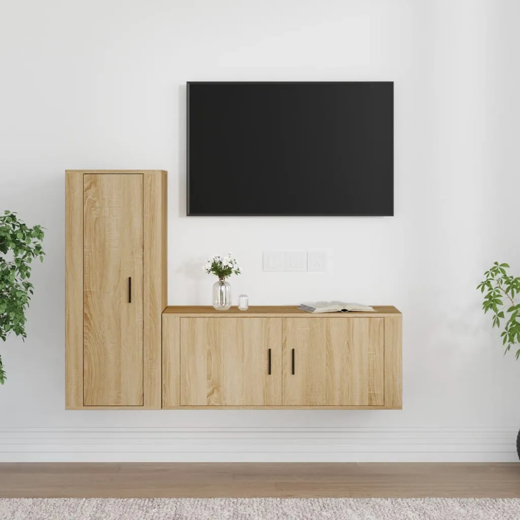 vidaXL Set di Mobili Porta TV 2 pz Rovere Sonoma in Legno Multistrato