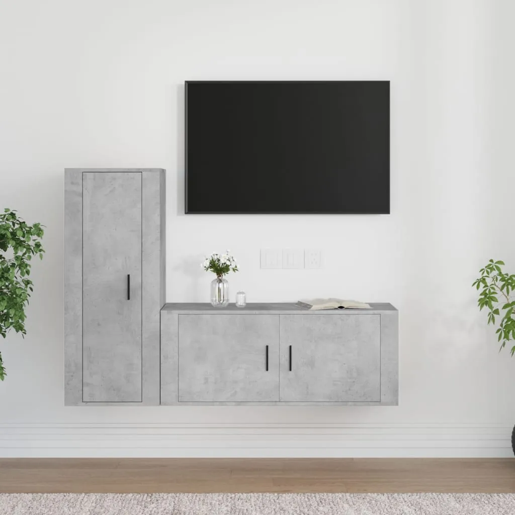 vidaXL Set di Mobili Porta TV 2 pz Grigio Cemento in Legno Multistrato