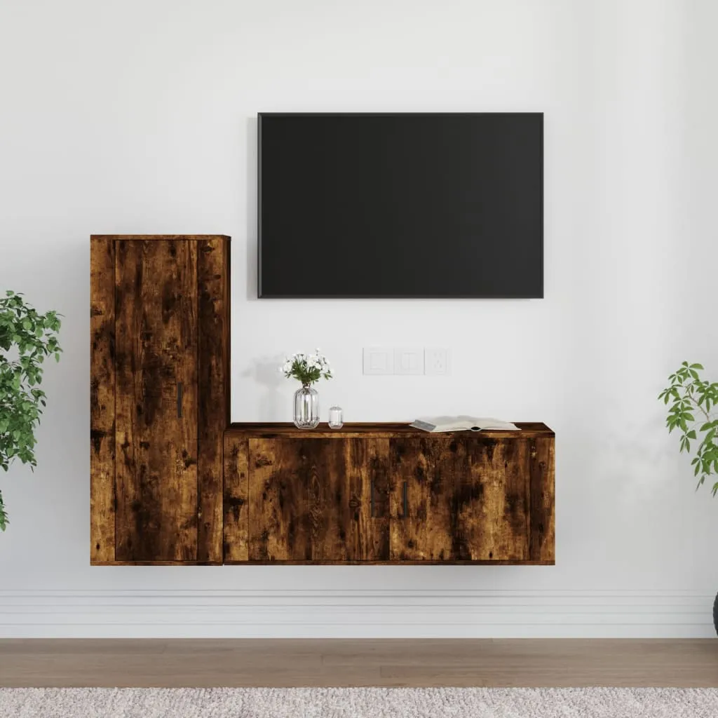 vidaXL Set Mobili Porta TV 2 pz Rovere Fumo in Legno Multistrato