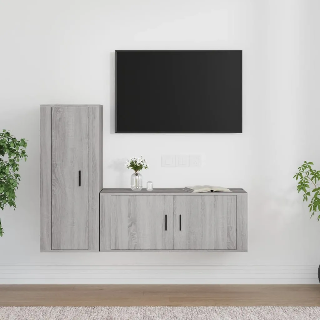 vidaXL Set Mobili Porta TV 2 pz Grigio Sonoma in Legno Multistrato