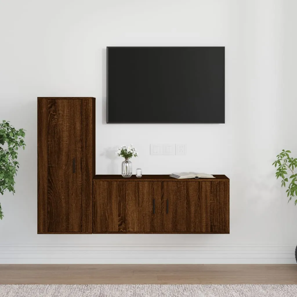 vidaXL Set Mobili Porta TV 2 pz Rovere Marrone in Legno Multistrato