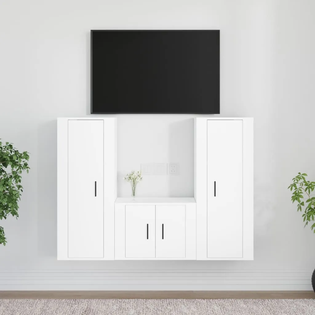 vidaXL Set Mobili Porta TV 3 pz Bianco in Legno Multistrato