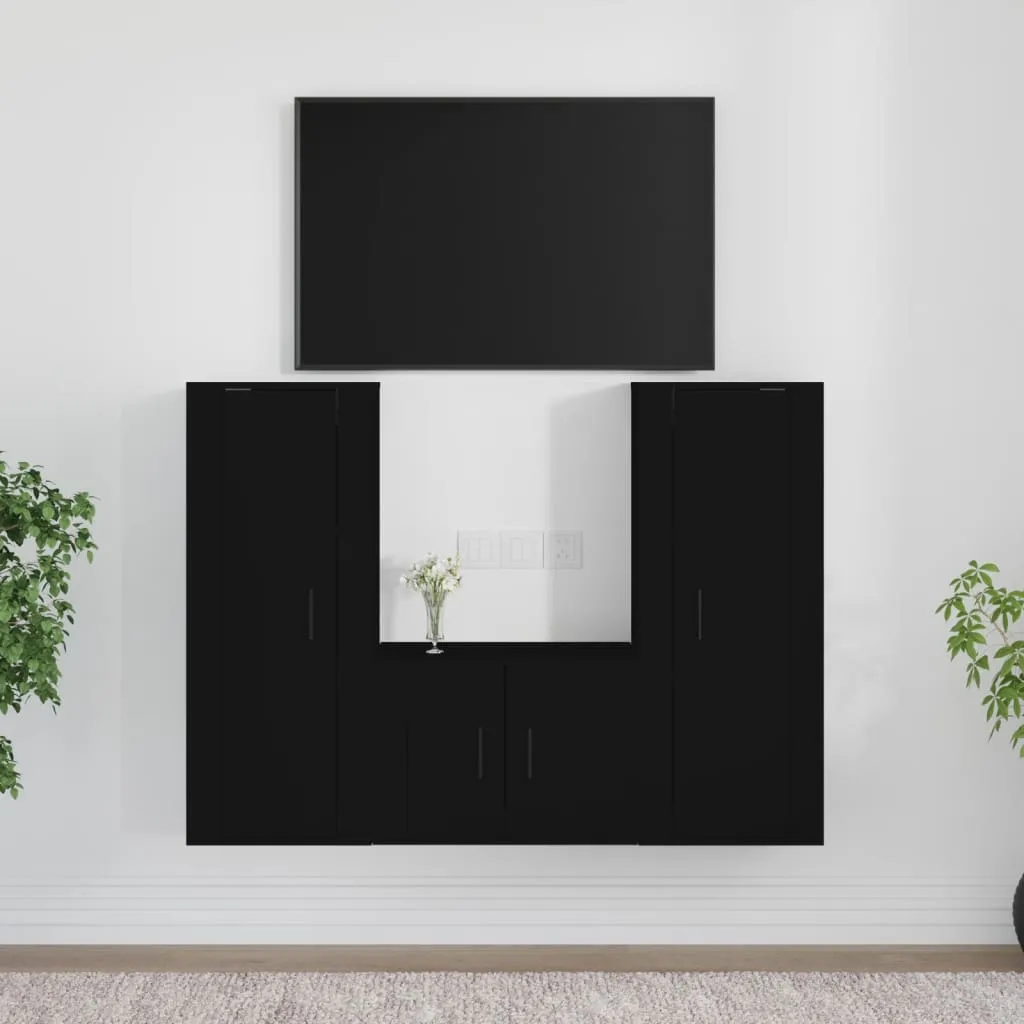 vidaXL Set Mobili Porta TV 3 pz Nero in Legno Multistrato