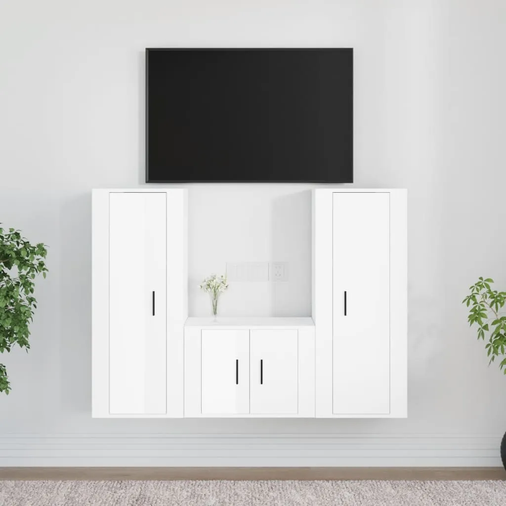 vidaXL Set Mobili Porta TV 3 pz Bianco Lucido in Legno Multistrato