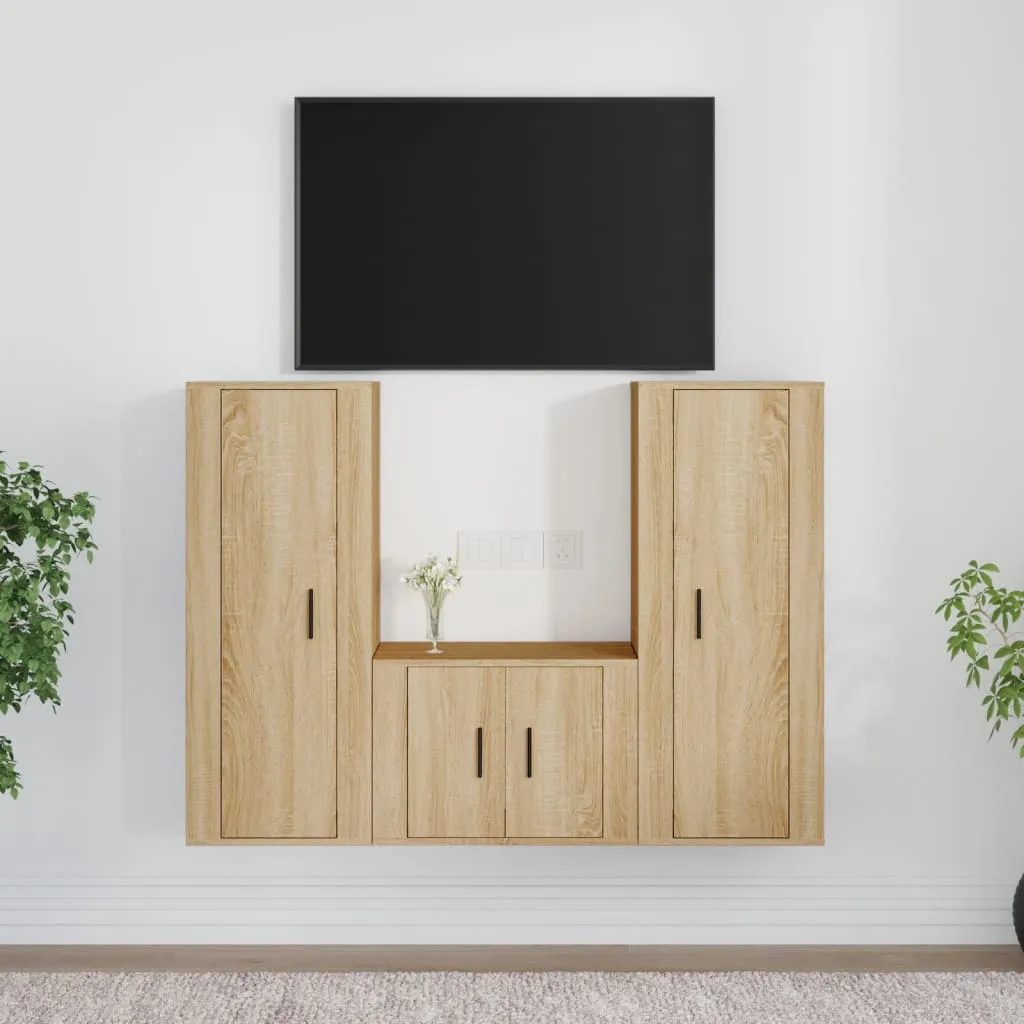 vidaXL Set di Mobili Porta TV 3 pz Rovere Sonoma in Legno Multistrato