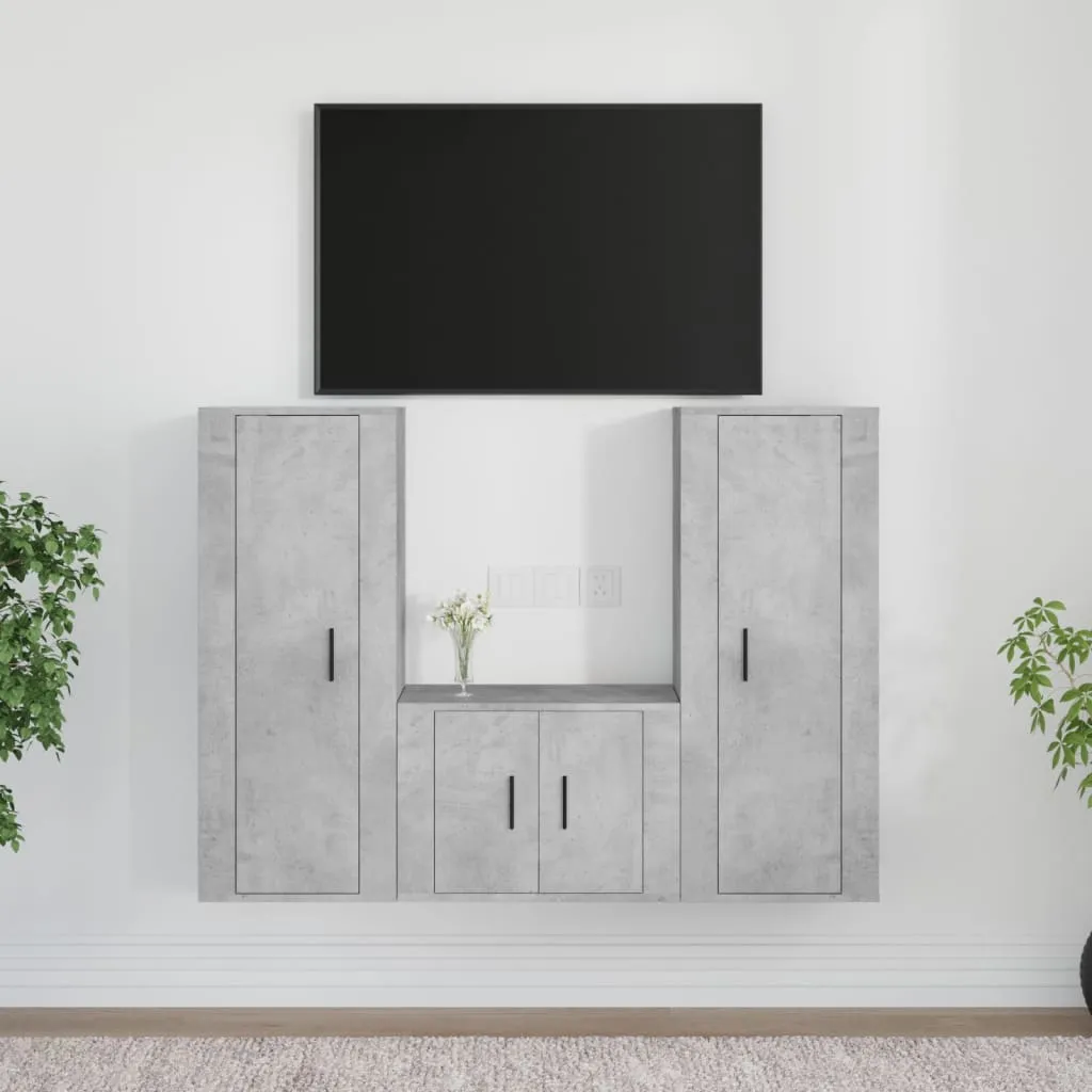 vidaXL Set di Mobili Porta TV 3 pz Grigio Cemento in Legno Multistrato