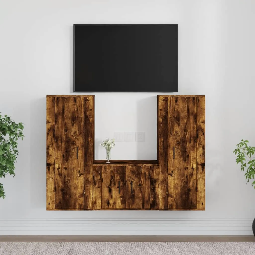 vidaXL Set Mobili Porta TV 3 pz Rovere Fumo in Legno Multistrato