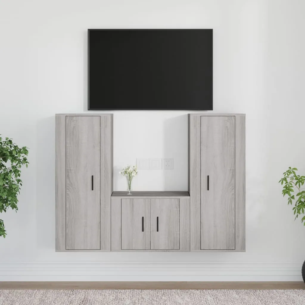 vidaXL Set Mobili Porta TV 3 pz Grigio Sonoma in Legno Multistrato