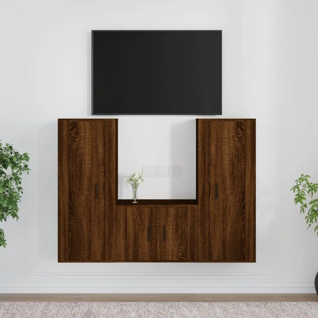 vidaXL Set Mobili Porta TV 3 pz Rovere Marrone in Legno Multistrato