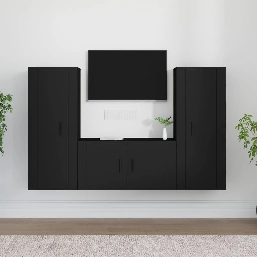 vidaXL Set Mobili Porta TV 3 pz Nero in Legno Multistrato