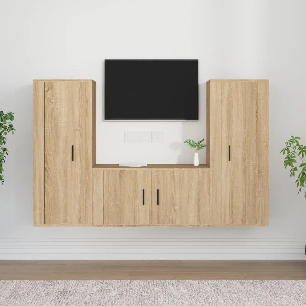 vidaXL Set di Mobili Porta TV 3 pz Rovere Sonoma in Legno Multistrato