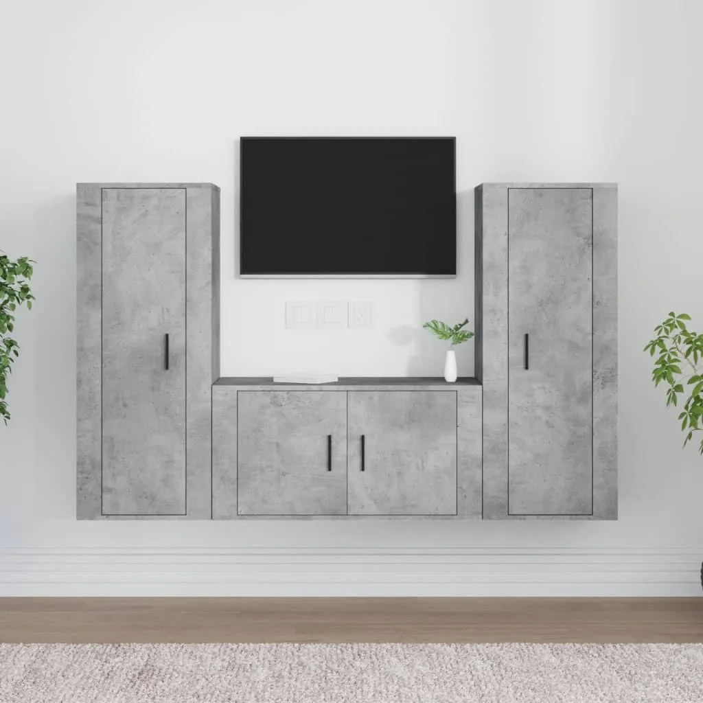 vidaXL Set di Mobili Porta TV 3 pz Grigio Cemento in Legno Multistrato