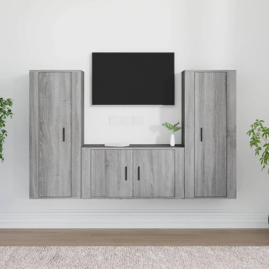 vidaXL Set Mobili Porta TV 3 pz Grigio Sonoma in Legno Multistrato