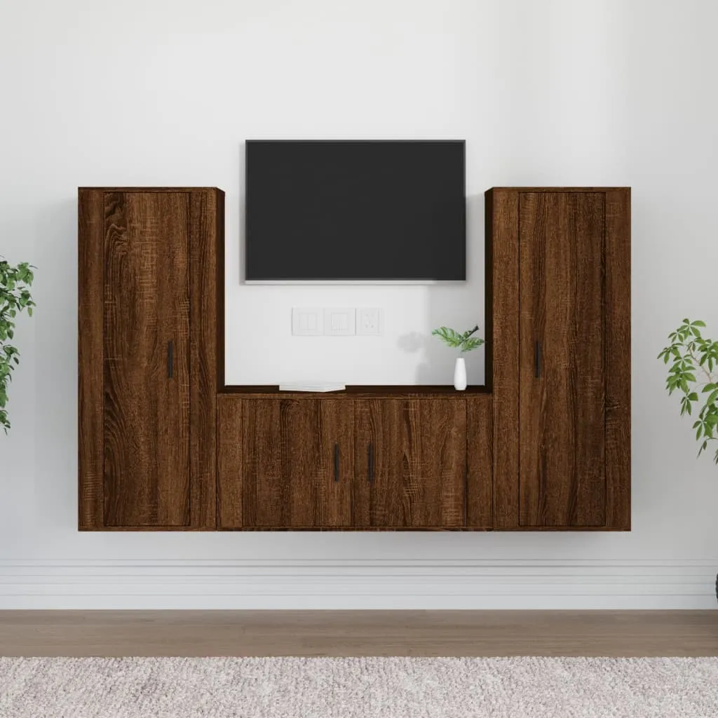 vidaXL Set Mobili Porta TV 3 pz Rovere Marrone in Legno Multistrato