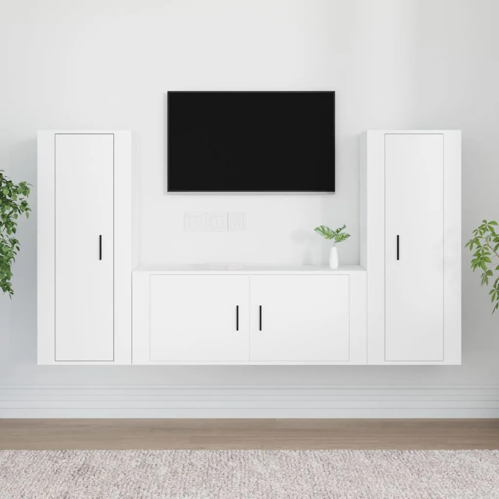 vidaXL Set Mobili Porta TV 3 pz Bianco in Legno Multistrato