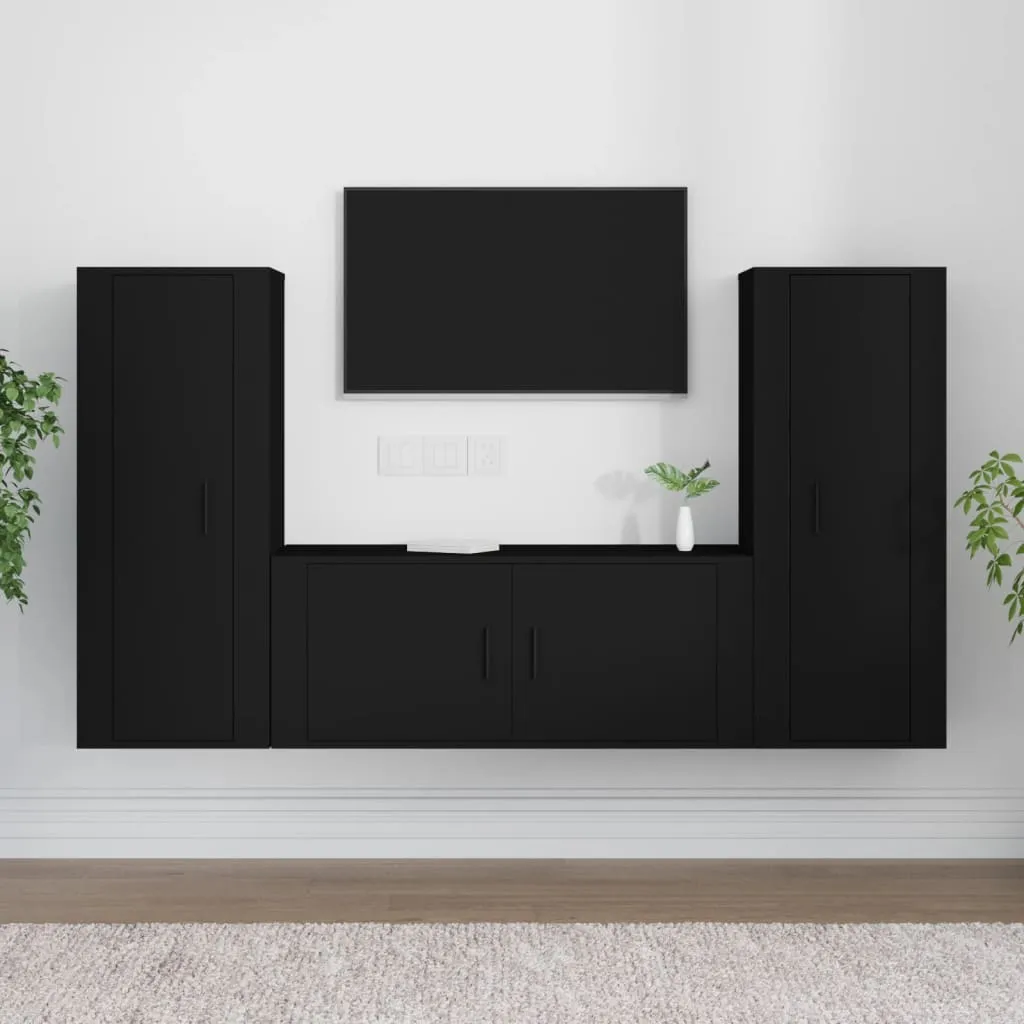 vidaXL Set Mobili Porta TV 3 pz Nero in Legno Multistrato