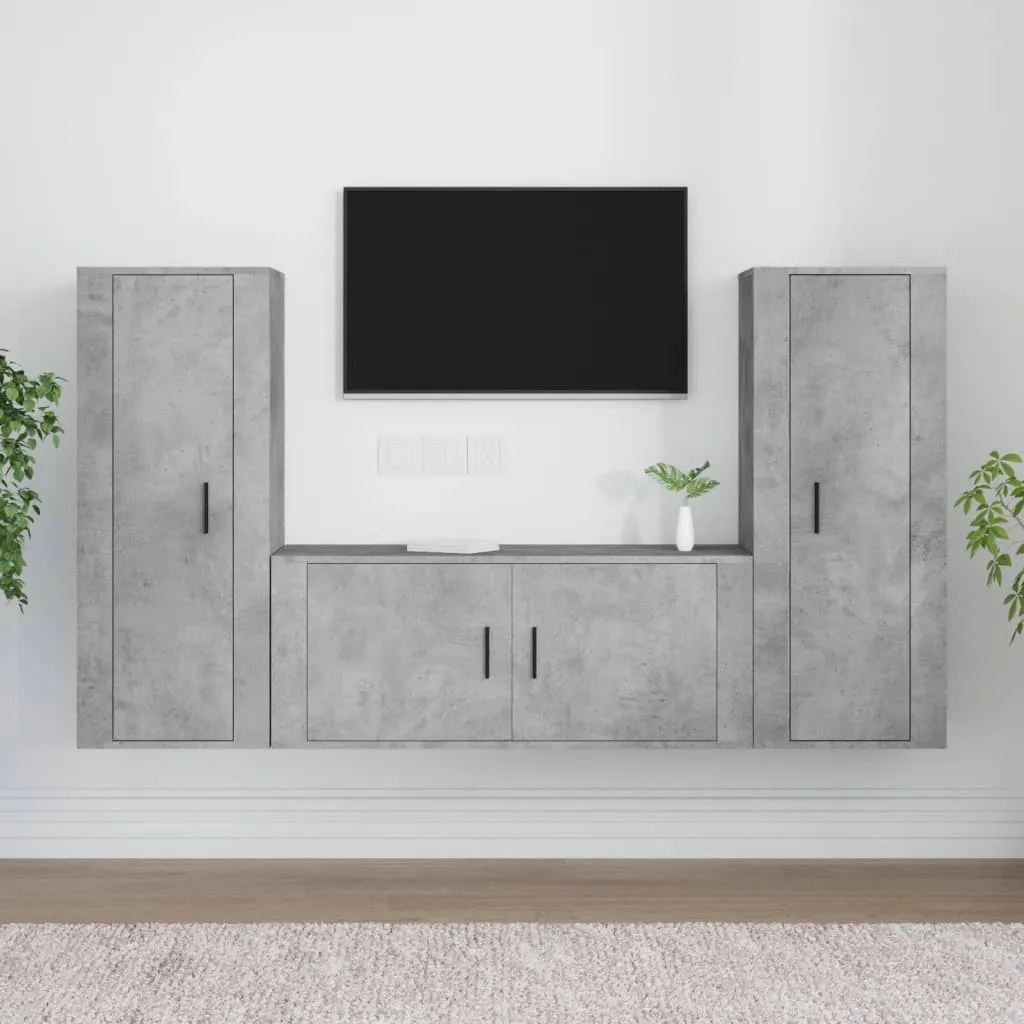 vidaXL Set di Mobili Porta TV 3 pz Grigio Cemento in Legno Multistrato