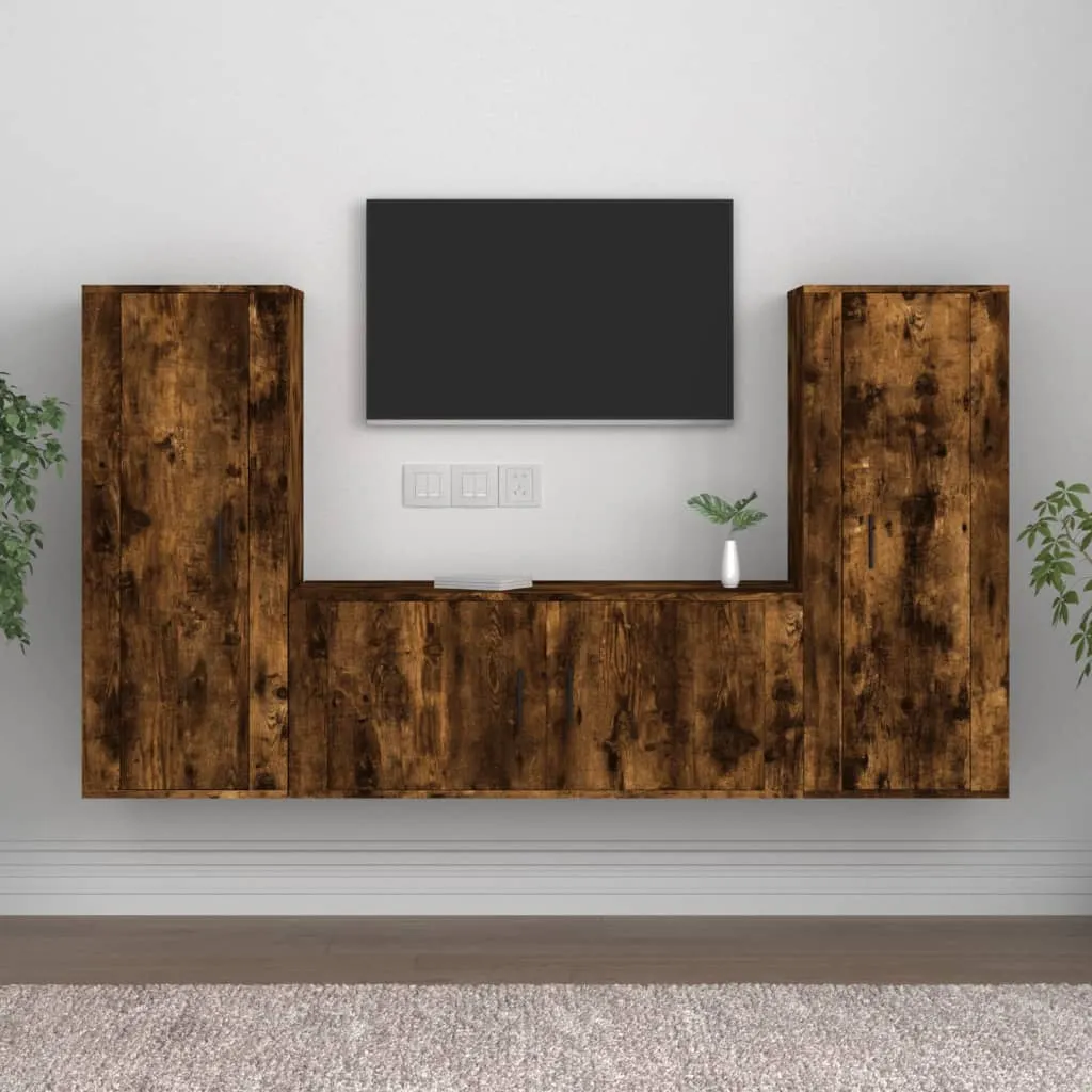 vidaXL Set Mobili Porta TV 3 pz Rovere Fumo in Legno Multistrato