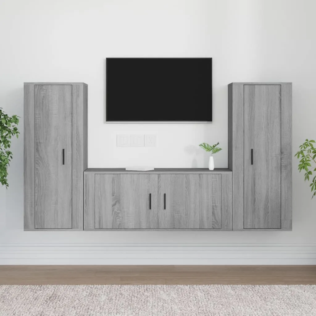 vidaXL Set Mobili Porta TV 3 pz Grigio Sonoma in Legno Multistrato