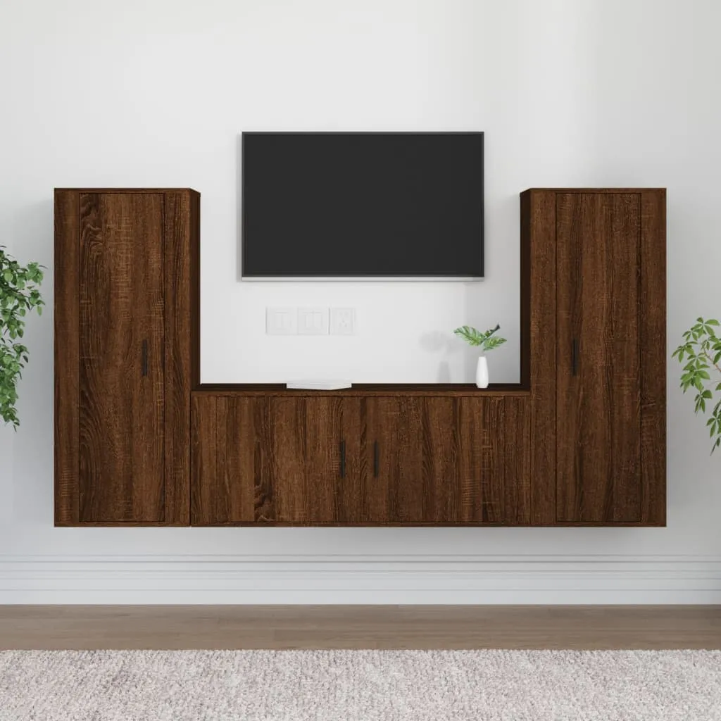 vidaXL Set Mobili Porta TV 3 pz Rovere Marrone in Legno Multistrato