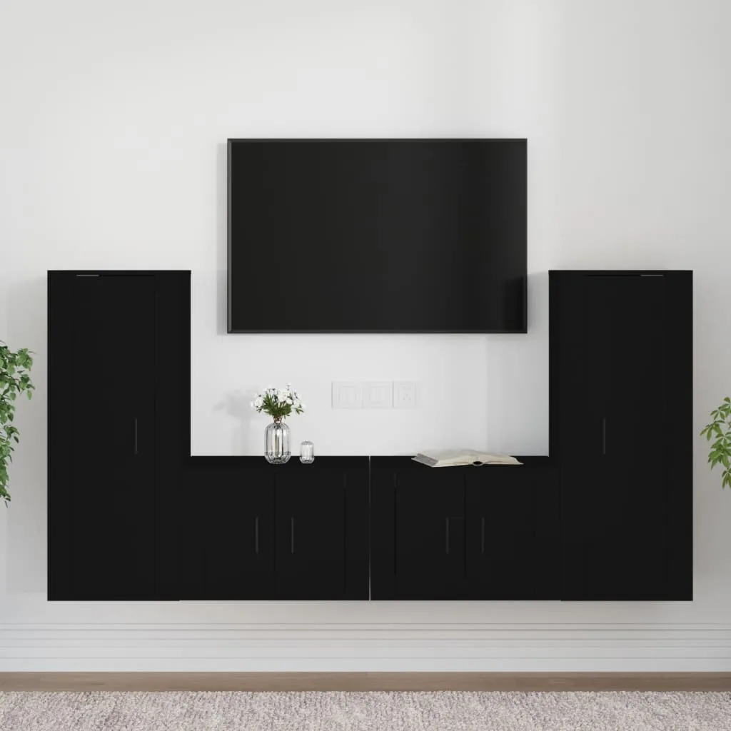 vidaXL Set Mobili Porta TV 4 pz Nero in Legno Multistrato