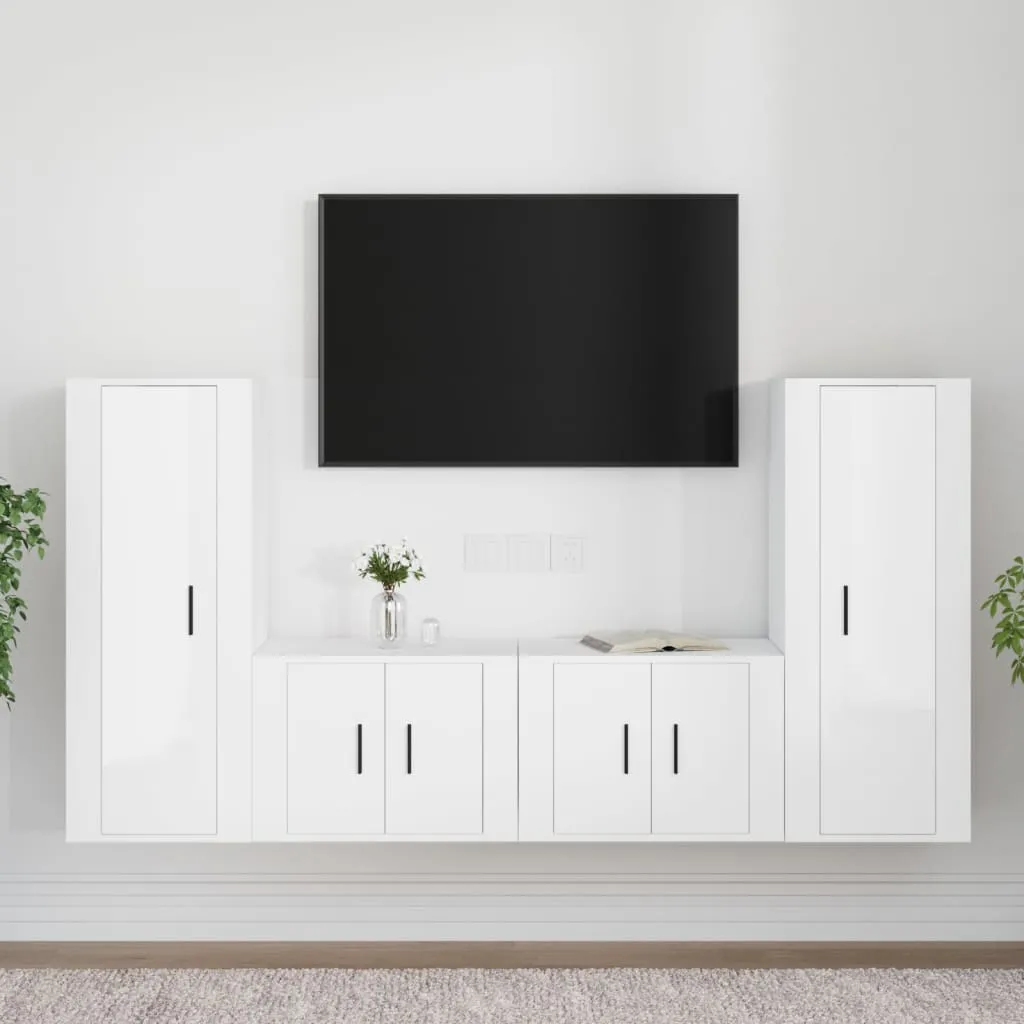 vidaXL Set di Mobili Porta TV 4 pz Bianco Lucido in Legno Multistrato