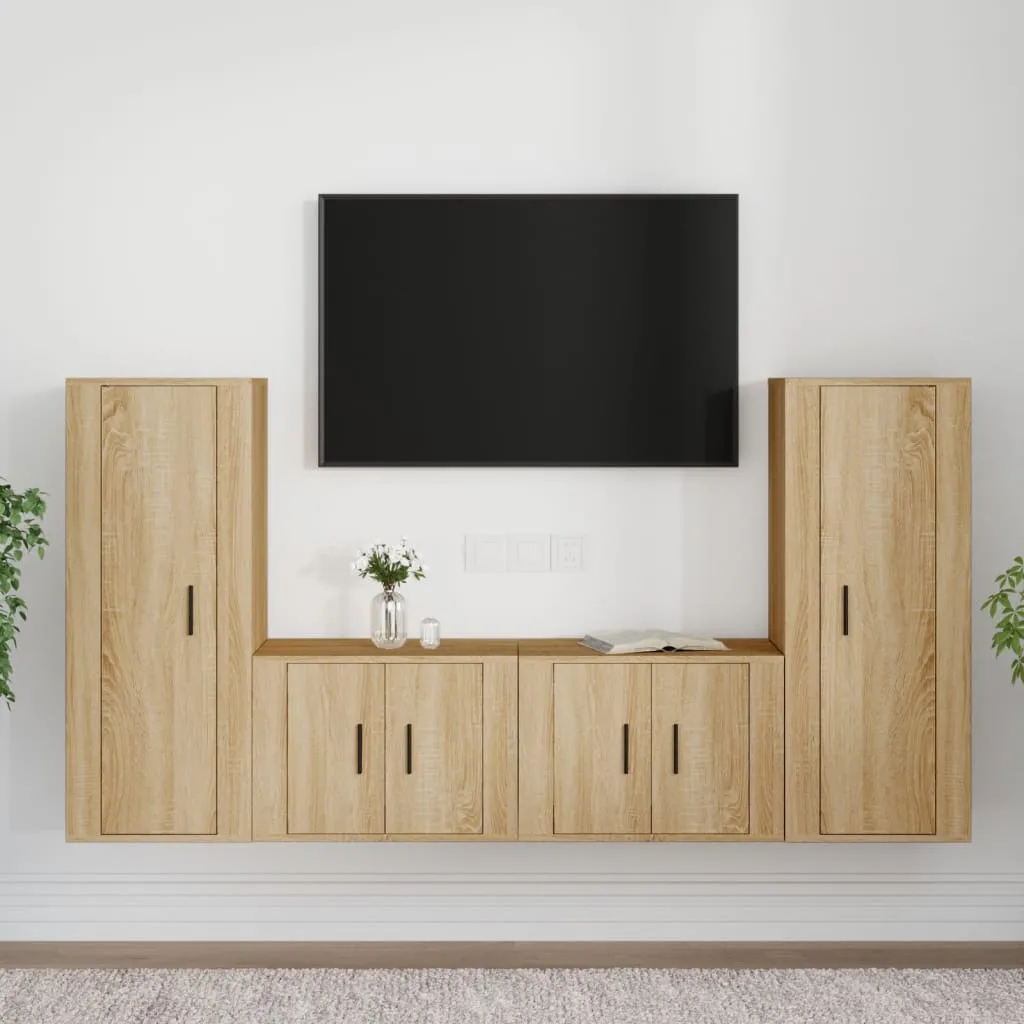 vidaXL Set di Mobili Porta TV 4 pz Rovere Sonoma in Legno Multistrato